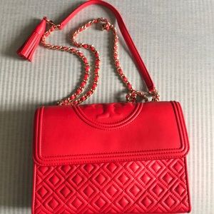 Large red Tory Burch Fleming shoulder bag